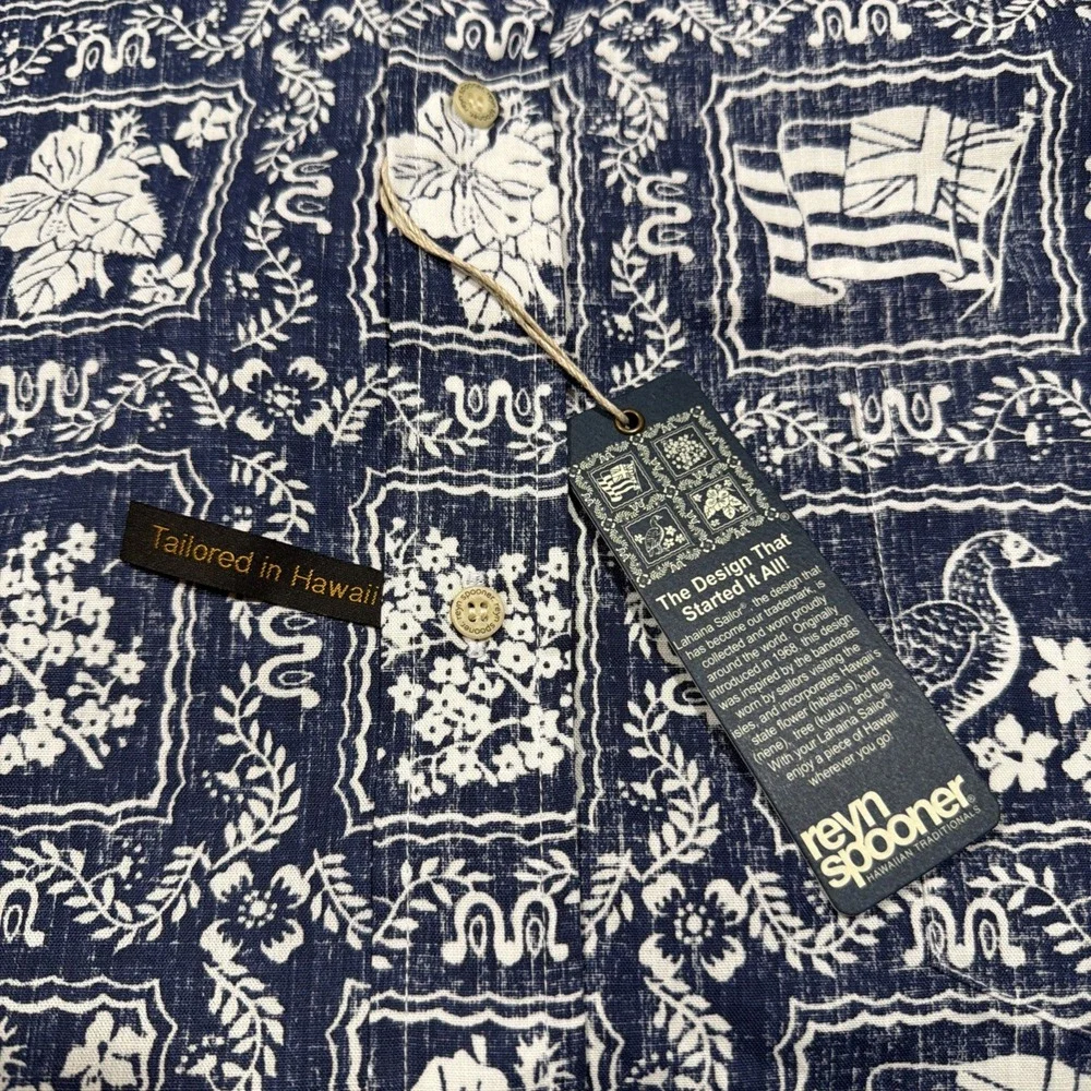 REYN SPOONER Shirt HAWAIIAN Size 2XL Cotton Polyester LAHAINA Denim Blue NWT
